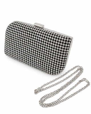 Silver Taşl8ı Siyah Oval Form Portföy Çanta