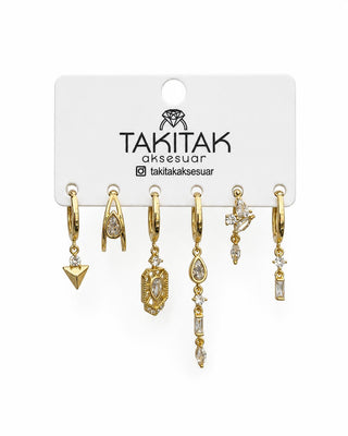 Gold 6lı Üçgen Detay 6lı Set Küpe