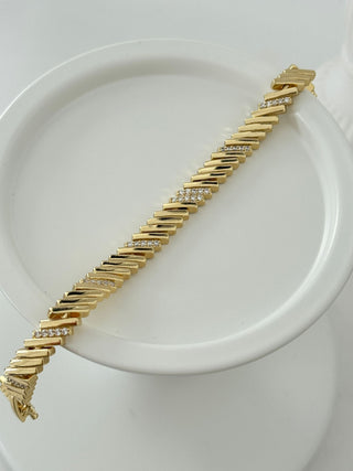 14K Gold Taş Çizgi Desen Bileklik