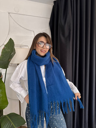 Mavi Püsküllü Puf Şal