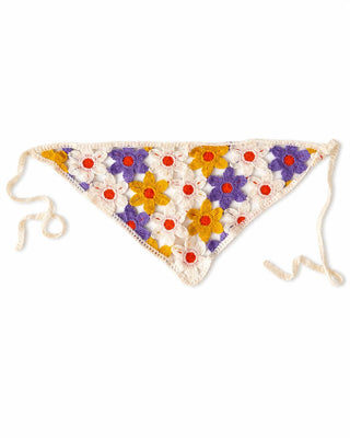 Mor Sarı Çiçek Desen Örgü Bandana