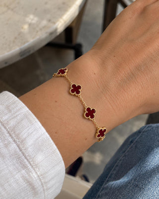 14K Gold Marka Model Bordo Yonca Bileklik