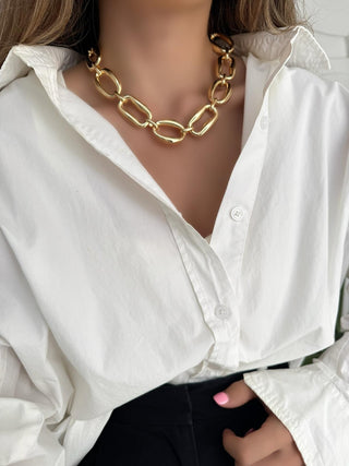 Gold Kare Oval Asimetrik Kolye