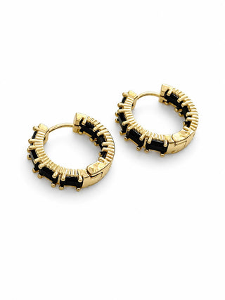 Siyah Taşlı Gold Halka Küpe