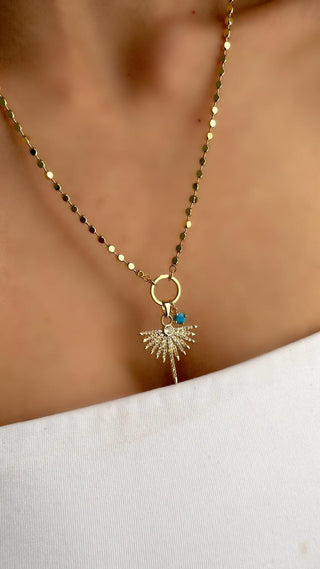 14K Gold Mavi Boncuk Detay Kutup Yıldızı Kolye