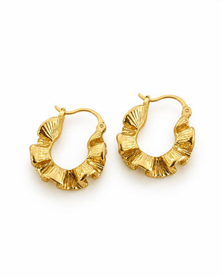 14K Gold Yaprak Desen Halka Küpe
