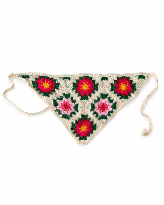 Kırmızı Pembe Çiçek Desen Örgü Üçgen Bandana