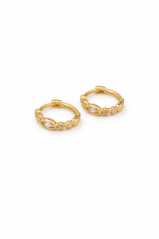 Gold Damla Taşlı Minimal Halka Küpe