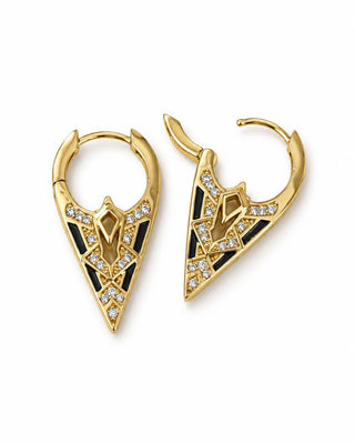 14K Gold Siyah Mineli Üçgen Gold Küpe