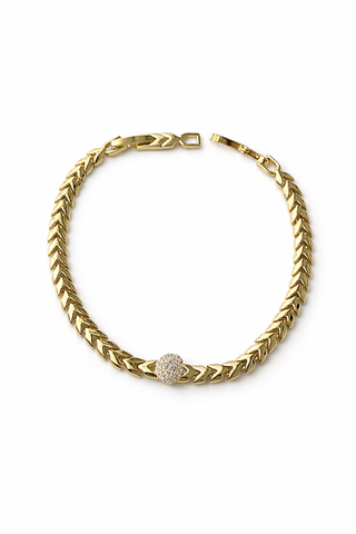 14K Gold Oval Taşlı Balık Sırtı Bileklik