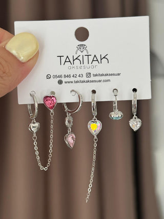 Kalp Figürlü Altılı Set Küpe