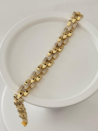 14K Gold Taşlı Kare Desen Bileklik