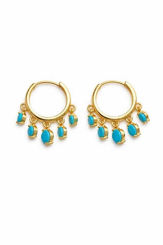 Gold Mavi Taşlı Charm Küpe