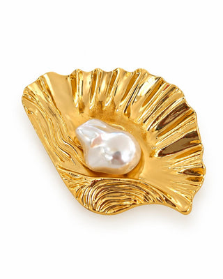 İnci Detay Gold Midye Broş