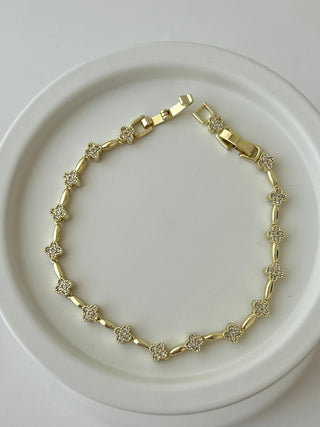 14K Gold Taşlı Yonca Bileklik