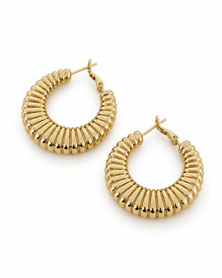 14K Gold Çizgi Desen Halka Küpe