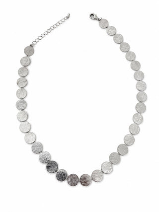 Silver Yuvarlak Ezme Desen Plaka Kolye
