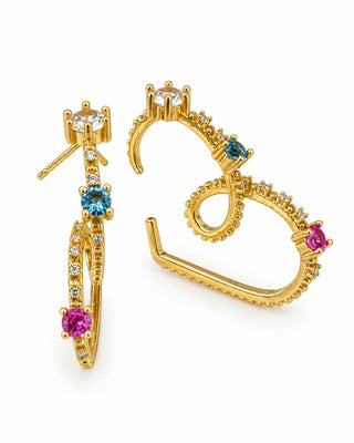14K Gold Minimal Renkli Taşlı Kalp Küpe
