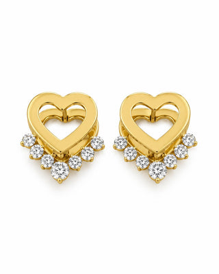 14K Gold Taşlı Kalp Küpe
