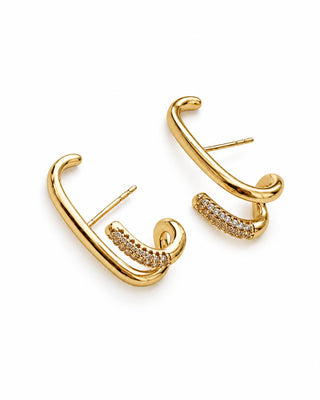 14K Gold ikili Görünüm Taş Küpe