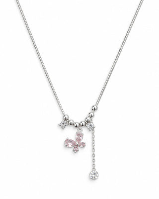 Pembe Taşlı Silver Kelebek Kolye