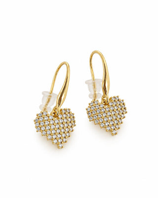 14K Gold Taşlı Kalp Küpe