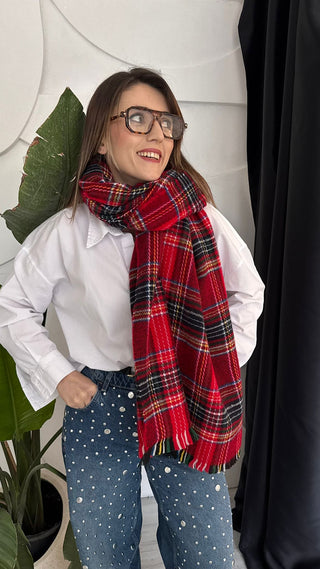 Kırmızı Ekose Desen Şal