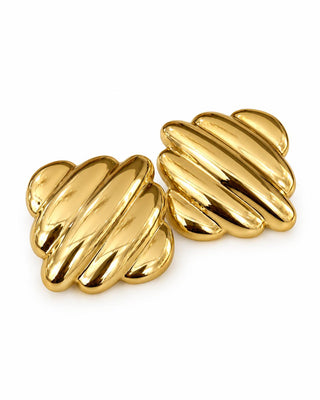 Gold Kare Çizgi Desen Plaka Küpe