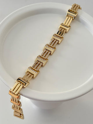 14K Gold Taşlı Kare Çizgi Desen Bileklik