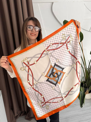 Turuncu Krem Desenli Fular