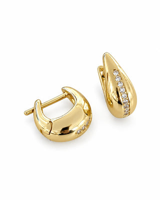 14K Gold Minimal Taşlı Halka Küpe