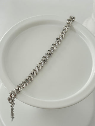 Silver Yarı Taşlı Zincir Desen Bileklik