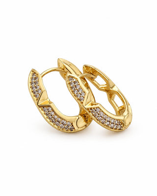 Gold Üçgen Desen Taşlı Küpe
