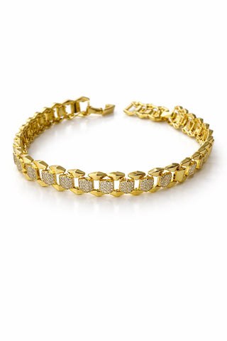 14K Gold Taşlı Zincir Desen Bileklik