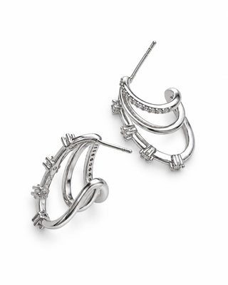 Silver Üçlü Görünüm Halka Küpe