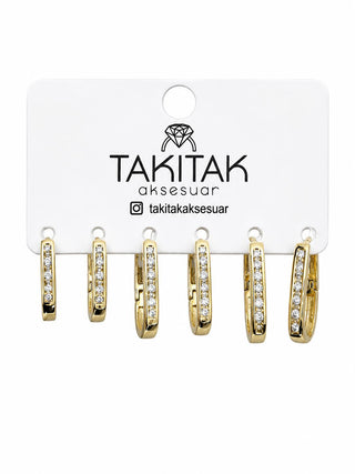 Gold Taşlı 6lı Set Küpe