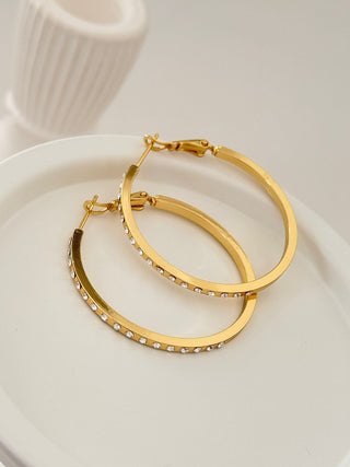 Orta Boy Taşlı Gold Halka Küpe