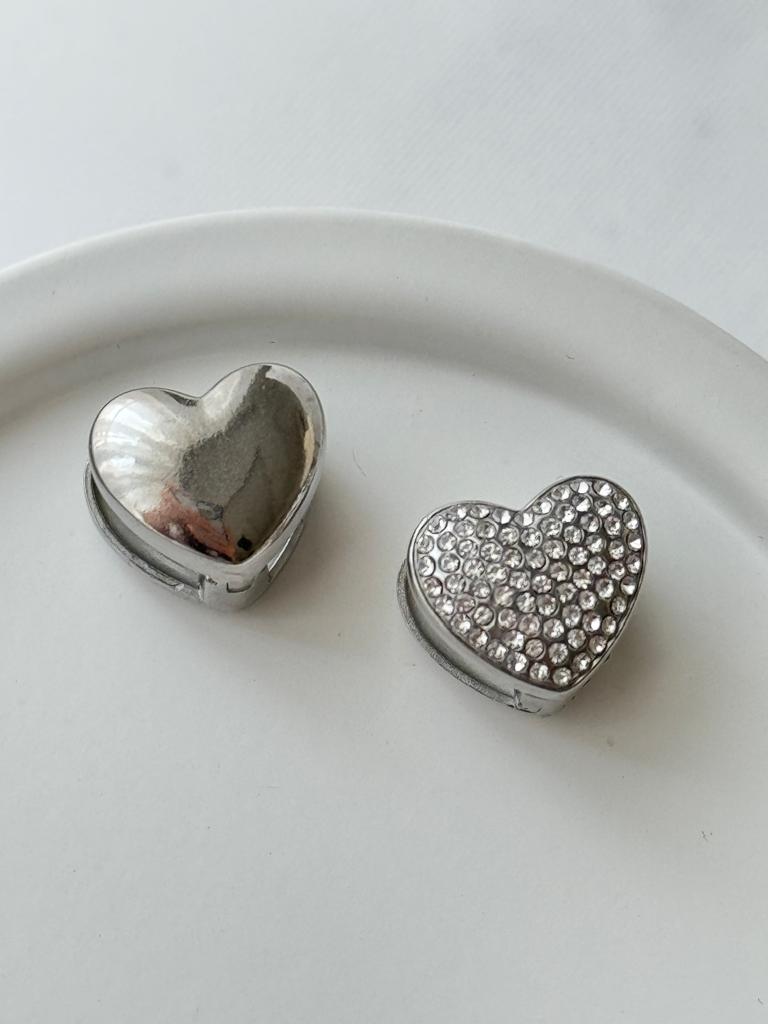 Çelik Silver Minimal Taşlı Kalp Küpe