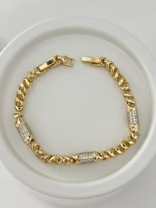 14K Gold Örgü Desen Taşlı Bileklik
