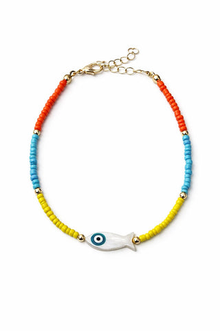 Mavi Turuncu Sarı Boncuk Balık Halhal