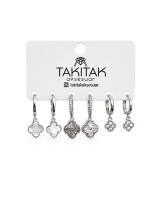 Yonca 6lı Silver Set Küpe