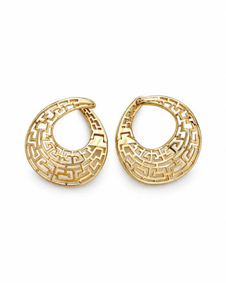 14K Gold Desenli Yelpaze Küpe