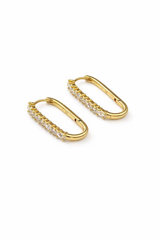 Gold Oval Taşlı Halka Küpe