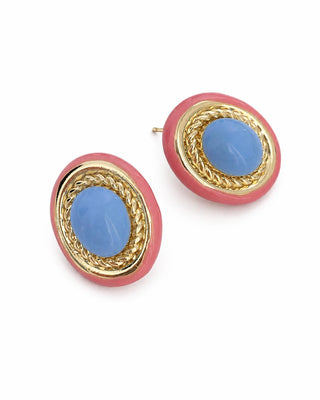 Pembe Mavi Oval Form Küpe