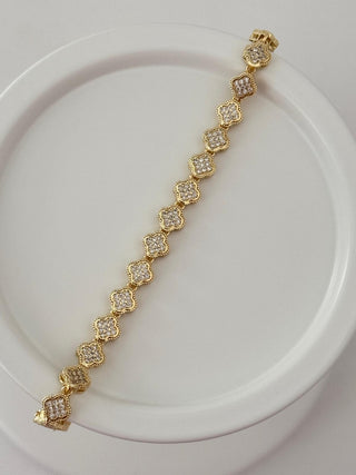 14K Gold Taşlı Yonca Bileklik