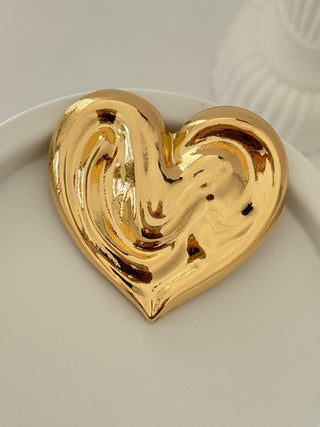 Gold Plaka Kalp Broş