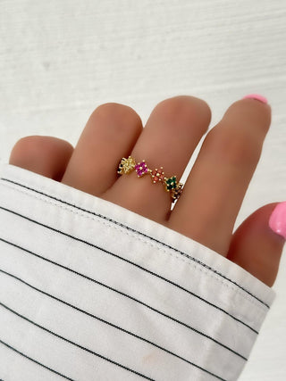 Renkli Yonca Detay Ayarlanabilir Yüzük