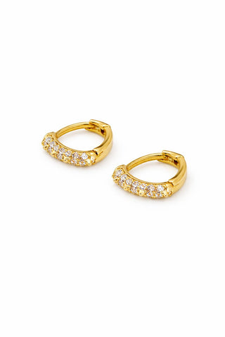 Minimal Taşlı Gold Detaylı Halka Küpe