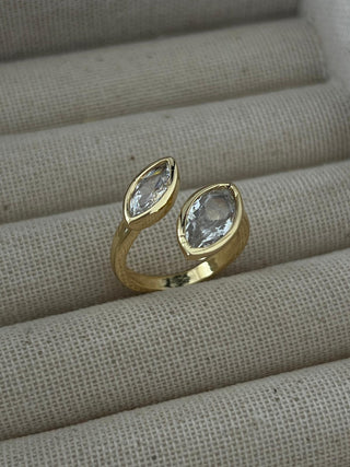 Gold İkili Oval Taşlı Ayarlanabilir Yüzük