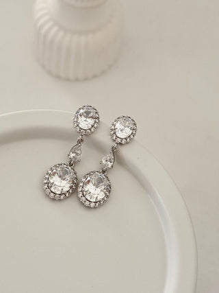 Silver Yuvarlak Taşlı Sarkıt Abiye Küpe